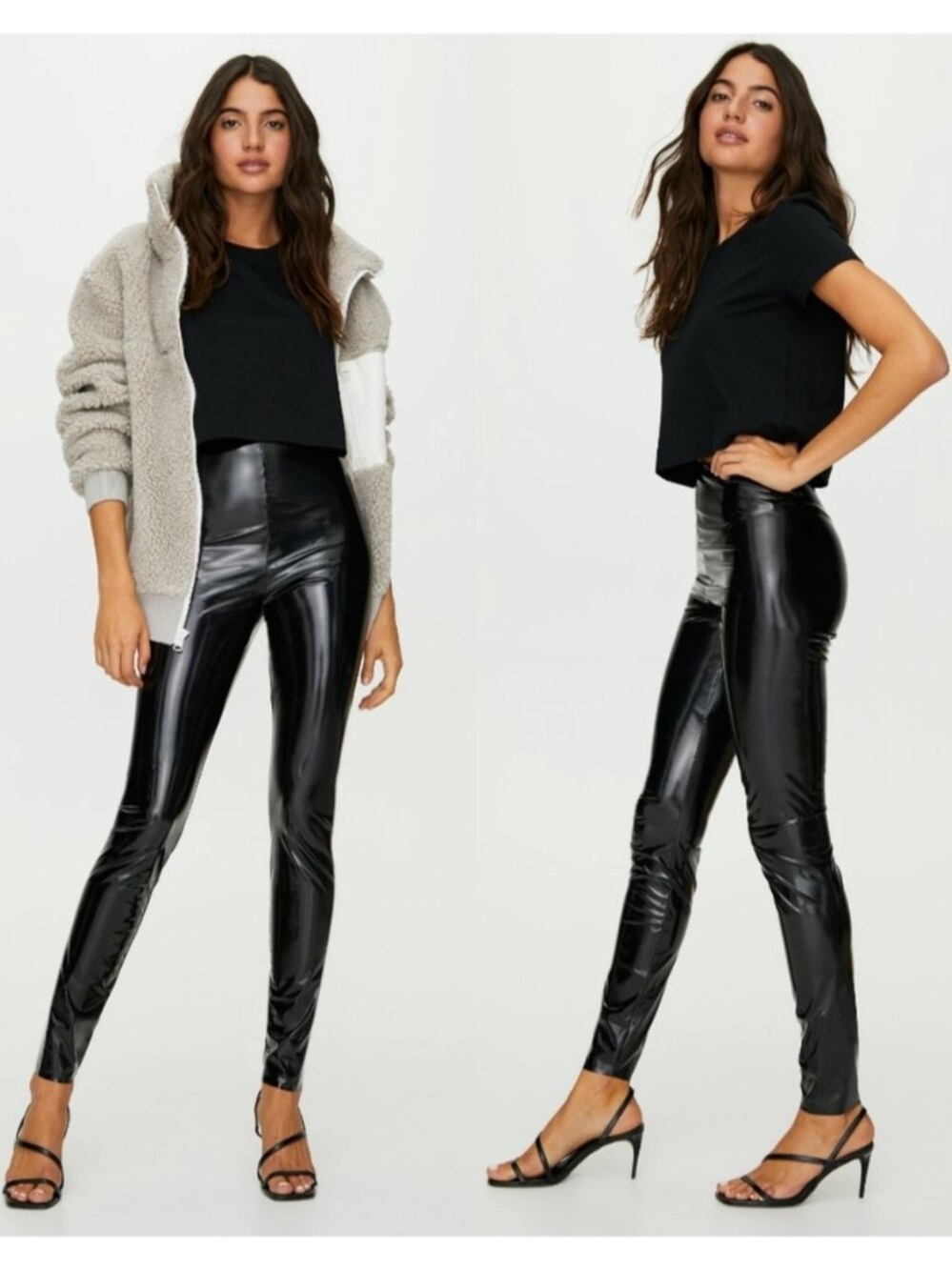 Aritzia Wilfred free High rise Black Glossy Vinyl Jemma Leggings Size medium